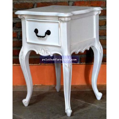 Ivory 1 Drawer Lamp Table Painted Finish  Chests Indonesia Furniture