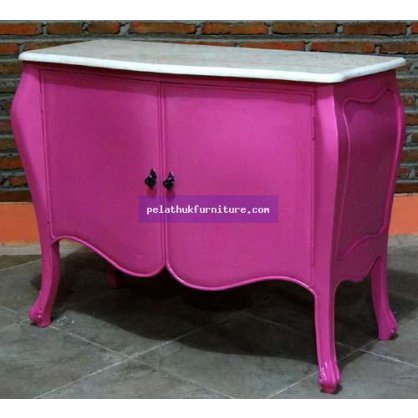 Pink Commode  with Marble Top Painted Finish  Chests Indonesia Furniture