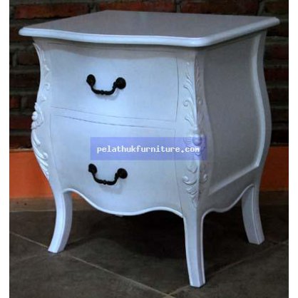 White 2 Drawer Carved Chest Painted Finish  Chests Indonesia Furniture
