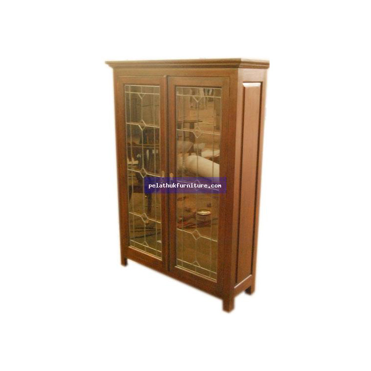 2 Door Bookcase with leaded Glass Indonesia Furniture