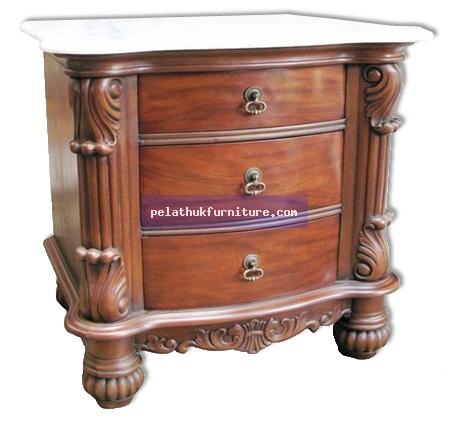 3 Drawer Bedside with White Marble Top Indonesia Furniture