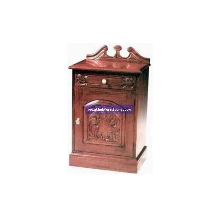 Bedside Cabinet with Carved Pediment Indonesia Furniture