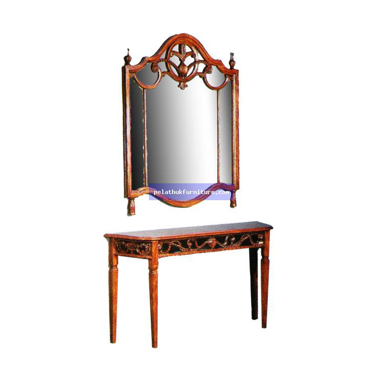 Carved Console Table with Mirror . Indonesia Furniture