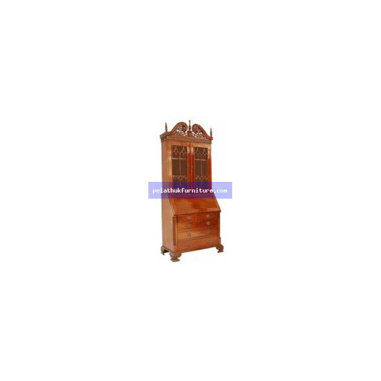 Carved Top Bureau with Bookcase Indonesia Furniture