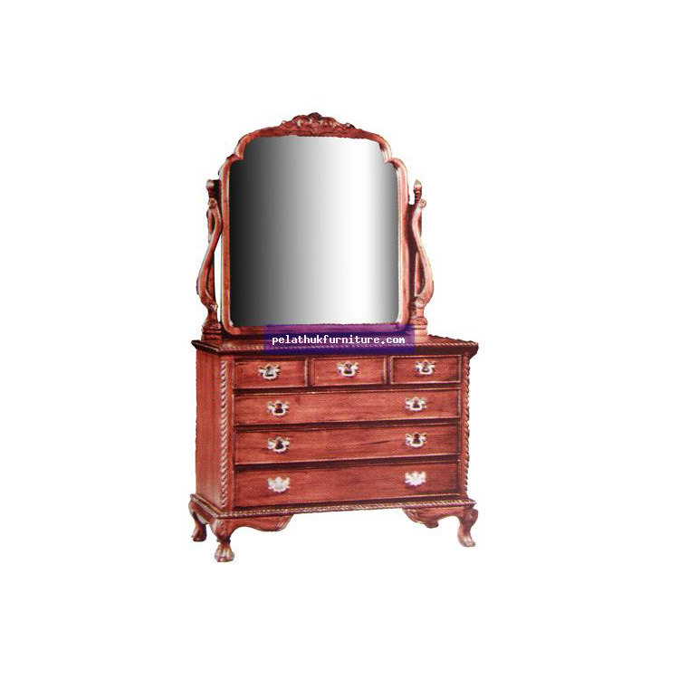 Chippendale 6 Drawer Dresser with Mirror Indonesia Furniture