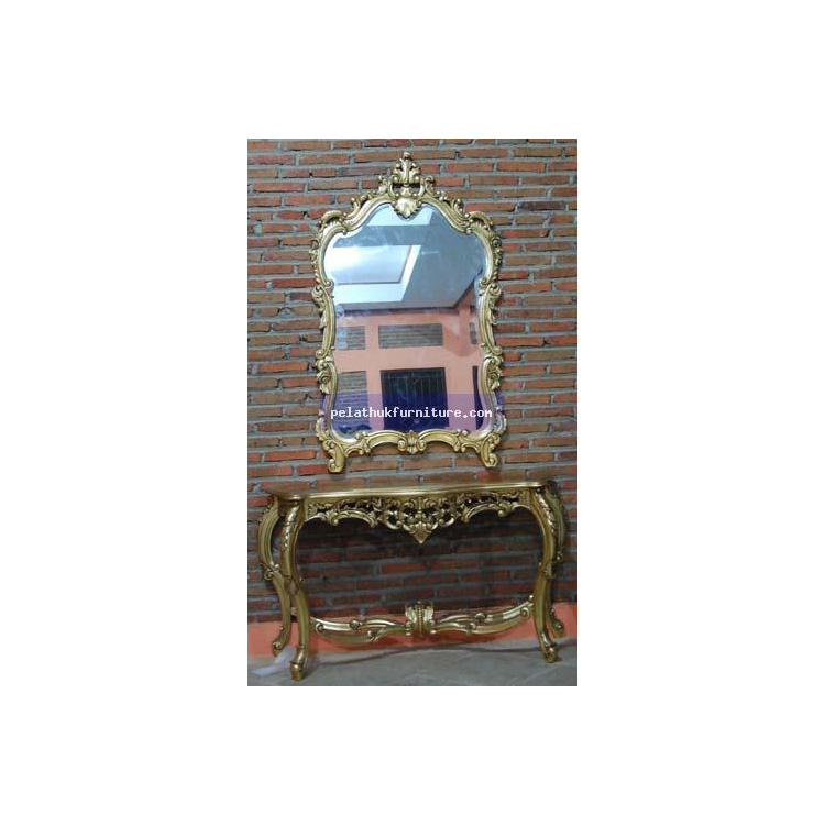 Gold Console Table with Mirror Indonesia Furniture