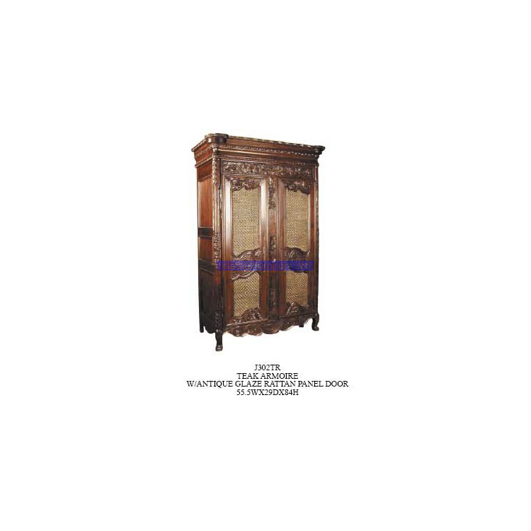 Teak Armoire With Antique Glaze Panel Door Indonesia Furniture