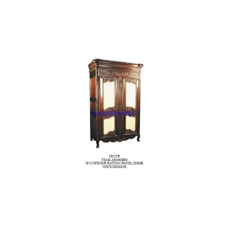Teak Armoire with Infinish Rattan Panel Door Indonesia Furniture