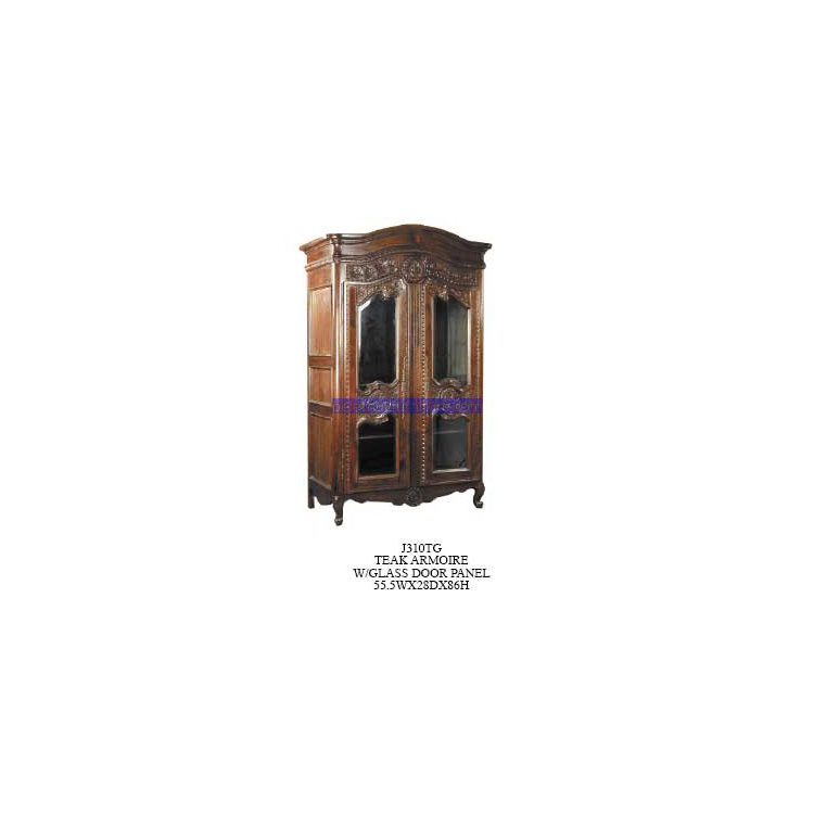 Teak Armoire With Glass Door Panel Indonesia Furniture