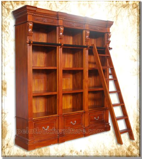 Library Bookcase with Ladder Indonesia Furniture