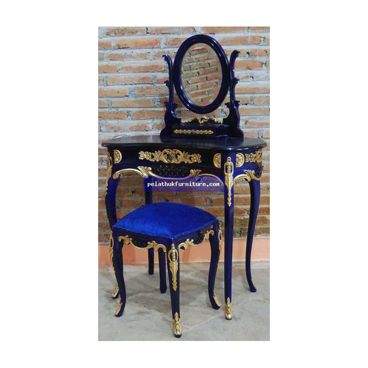 Petite Dressing Table in Blue and Gold finish Indonesia Furniture