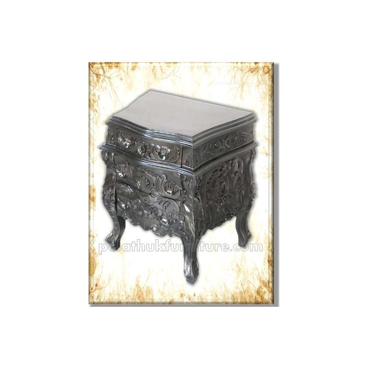 Rococo 3 Drawer Bedside Black Indonesia Furniture