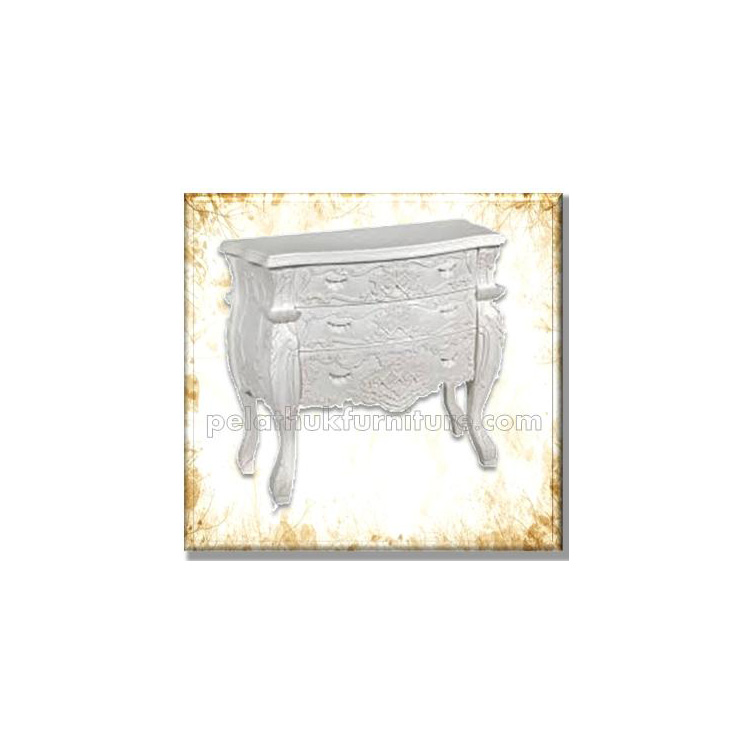 Rococo 3 Drawer wide chest White Indonesia Furniture