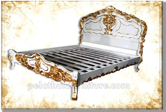 Rococo Bed Queen White and gold Indonesia Furniture