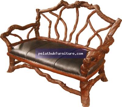 Root Bench with Leather Seat Indonesia Furniture
