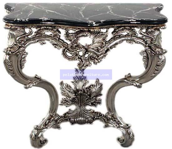 Silver Console Table with Black Marble Top Indonesia Furniture