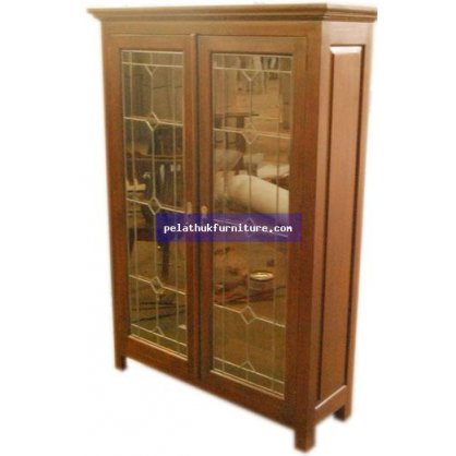 2 Door Bookcase with leaded Glass Antique Reproductions  Cabinets, Bookcases, Sideboards  Indonesia Furniture