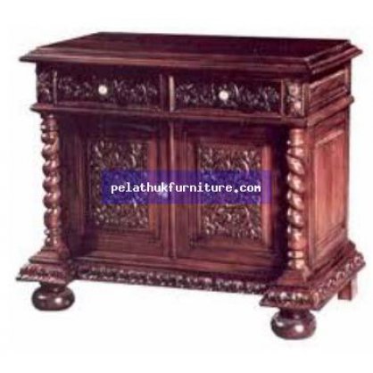 2 Door and Drawer Carved Cabinet Twist Antique Reproductions  Bedside Chests Indonesia Furniture