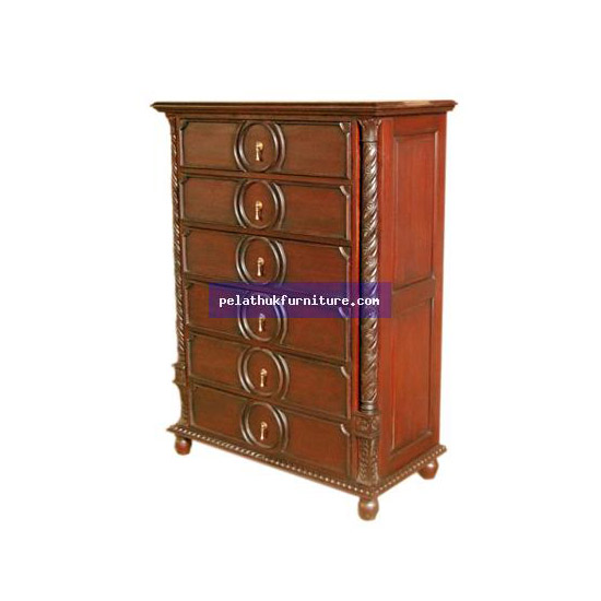 6 Drawer  Column Tall chest Antique Reproductions  Bedside Chests Indonesia Furniture