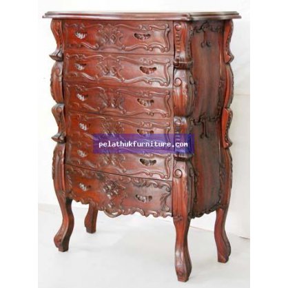 6 Drawer Rococo Chest Antique Reproductions  Bedside Chests Indonesia Furniture