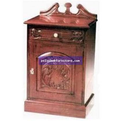 Bedside Cabinet with Carved Pediment Antique Reproductions  Bedside Chests Indonesia Furniture