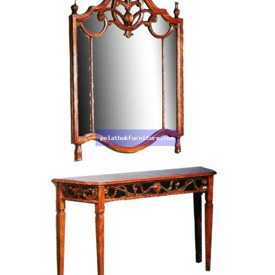 Carved Console Table with Mirror . Antique Reproductions  Dressing Tables and Mirrors Indonesia Furniture