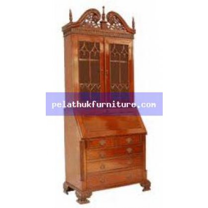 Carved Top Bureau with Bookcase Antique Reproductions  Cabinets, Bookcases, Sideboards  Indonesia Furniture