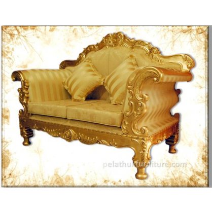 Gold 2 Seater Sofa Gold and Silver Leaf Finish  Chairs and Sofas Indonesia Furniture