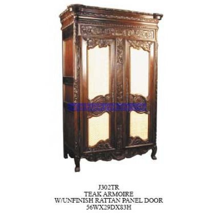 Teak Armoire with Infinish Rattan Panel Door Antique Reproductions   Indonesia Furniture