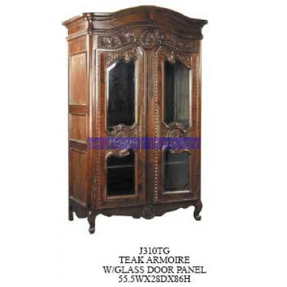 Teak Armoire With Glass Door Panel Antique Reproductions   Indonesia Furniture
