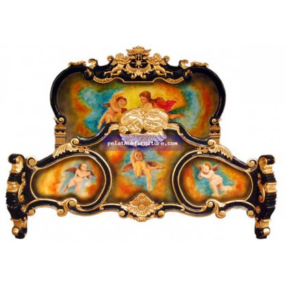 King Size Angel Bed Gold and Silver Leaf Finish  Bed Indonesia Furniture
