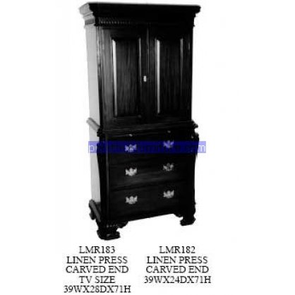 Linen Press Carved End Antique Reproductions   Indonesia Furniture