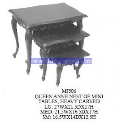 Queen Anne Nest Of Mini Tables Heavy Carved Antique Reproductions   Indonesia Furniture