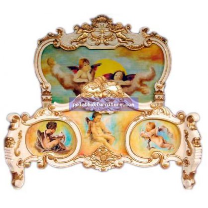 Queen Size Angel Bed Gold and Silver Leaf Finish  Bed Indonesia Furniture