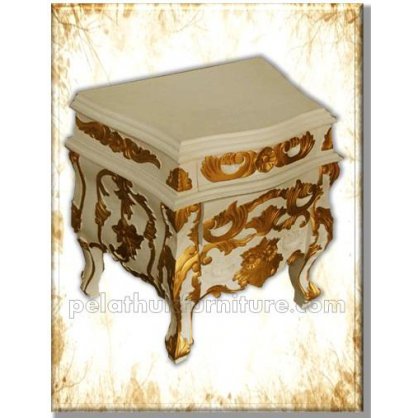 Indonesia Furniture Rococo 3 Drawer Bedside White Gold