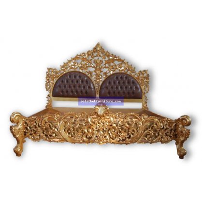Rococo Bed Gold Finish Gold and Silver Leaf Finish  Bed Indonesia Furniture