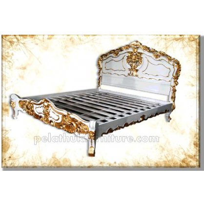 Rococo Bed Queen White and gold Rococo Bedroom   Indonesia Furniture