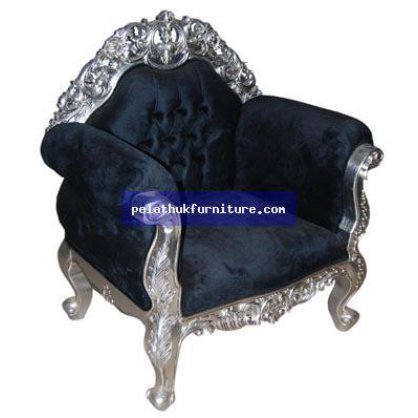 Silver Frame 1 Seater Sofa Gold and Silver Leaf Finish  Chairs and Sofas Indonesia Furniture