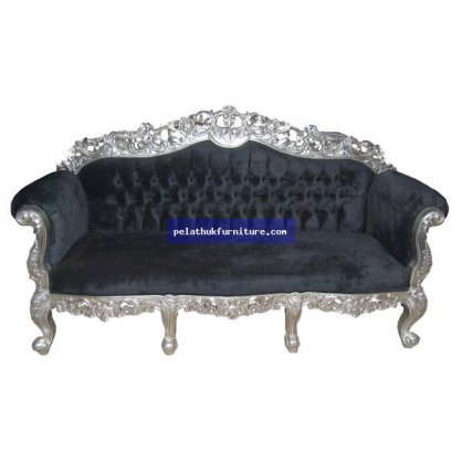 Silver Frame 3 Seater sofa Gold and Silver Leaf Finish  Chairs and Sofas Indonesia Furniture