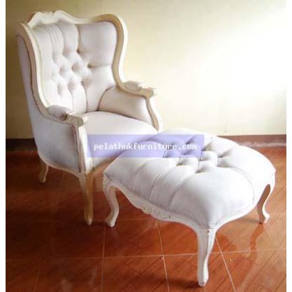 Wing Chair with Ottoman Painted Finish  Chairs and Sofas Indonesia Furniture